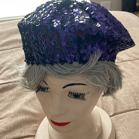 Purple Sequined Stretch Beanie / Hat - Picture 6 of 8